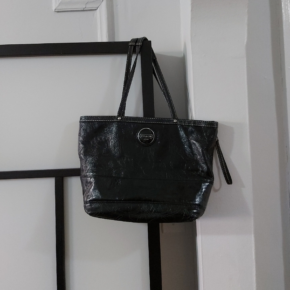 Coach Black Patent Leather Tote Bag
